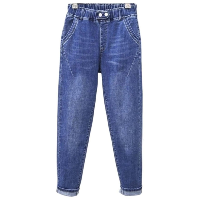 Elastische Baggy-Jeans mit hoher Taille in Übergröße