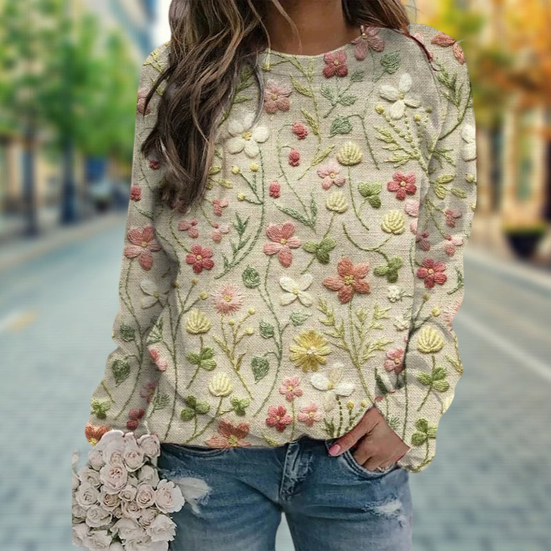 Trendy Damenpullover mit Blumenmuster - Ava