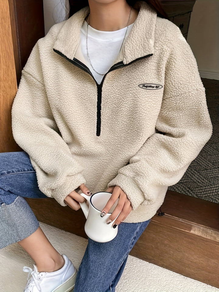 Unifarbener Pullover Sweatshirt mit Reißverschluss – Nina