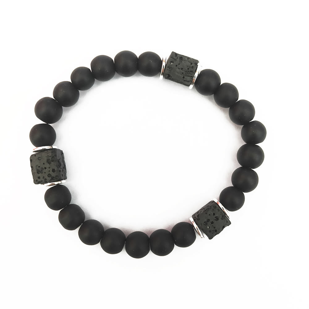 Mattschwarze Onyx- und Würfel-Lavastein-Balance-Armband – Aurelia