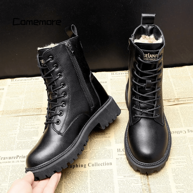 Luxus schwarze Damen-Winterstiefel aus Leder – Bella