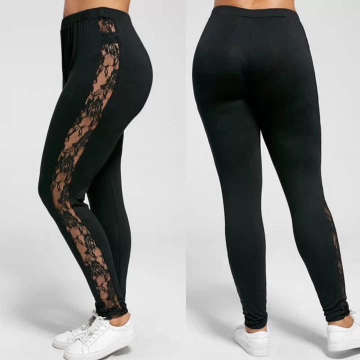 Plus Size Fitness-Leggings mit Spitzeneinsatz