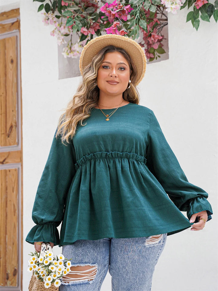 Plus Size Frühlings-Peplum-Bluse mit Volantverzierung