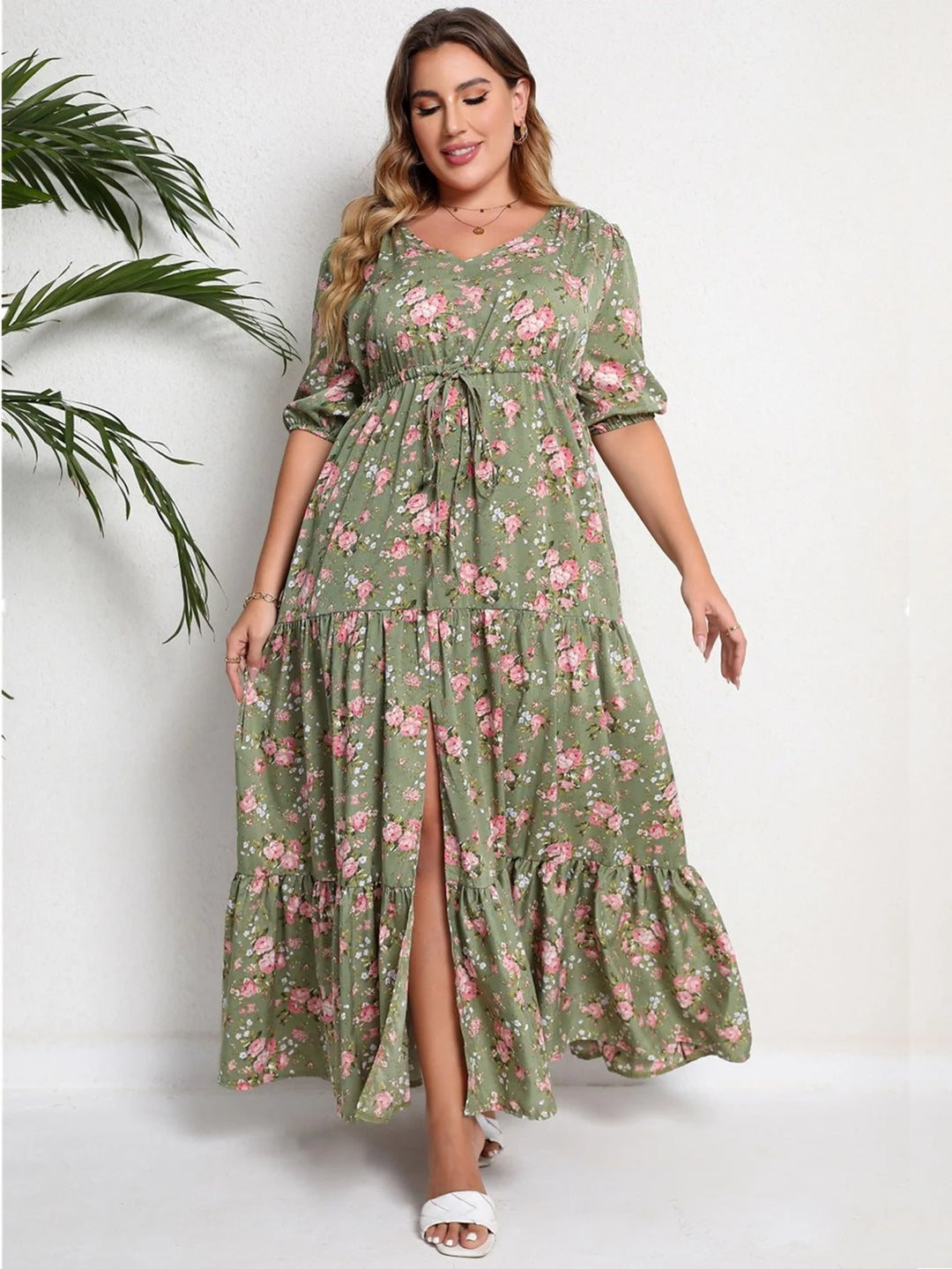 Plus-Size Boho Sommerkleid mit Floralem Muster