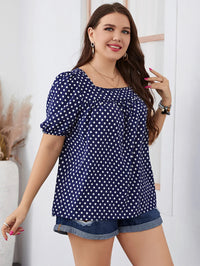 Plus-Size Boho-Chic-Bluse mit gepunkteten Puffärmeln