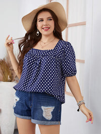 Plus-Size Boho-Chic-Bluse mit gepunkteten Puffärmeln