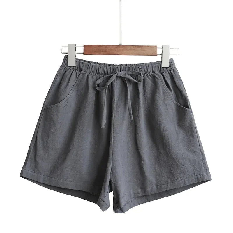 Hohe Taille Shorts aus Leinen in Übergröße