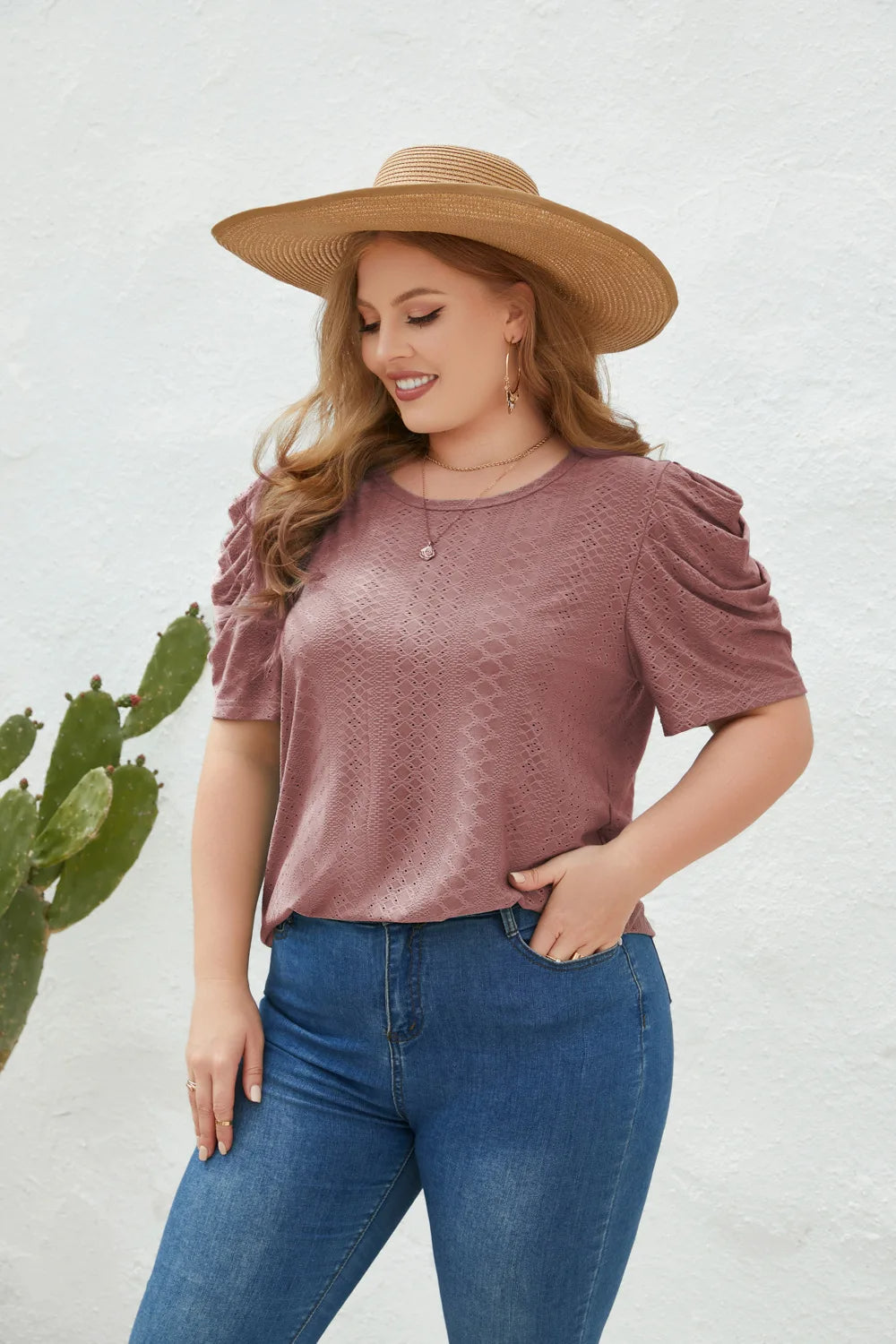 Plus Size Bluse mit Mutton-Ärmeln