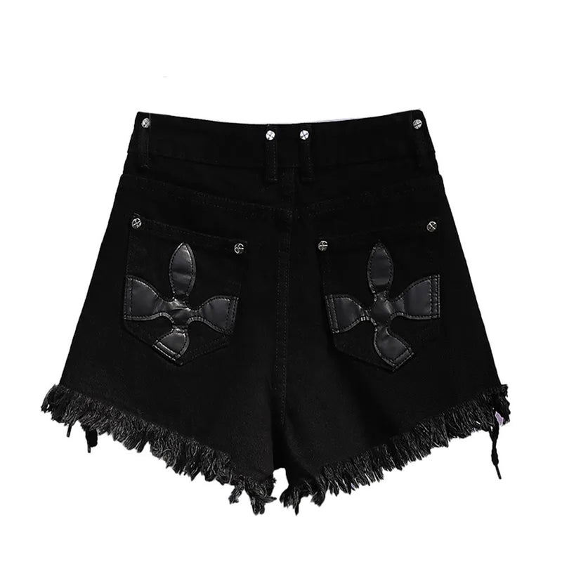 High-Waist-Denim-Shorts mit Gothic Kreuzdruck in Plus Size