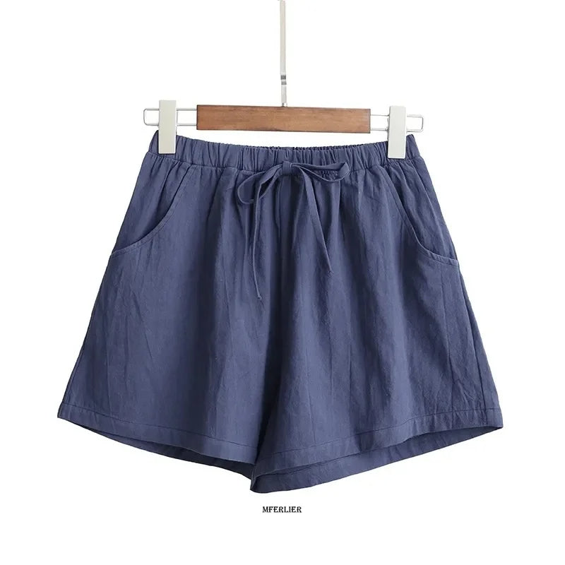 Hohe Taille Shorts aus Leinen in Übergröße