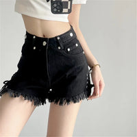 High-Waist-Denim-Shorts mit Gothic Kreuzdruck in Plus Size