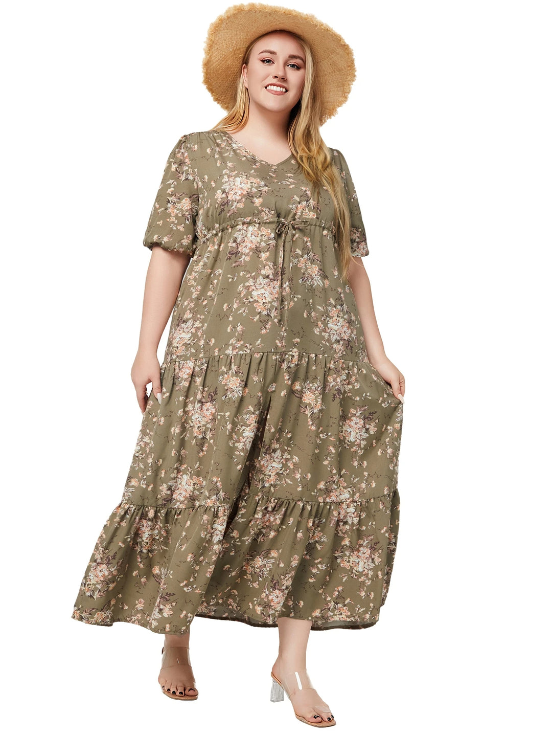 Plus-Size Boho Sommerkleid mit Floralem Muster