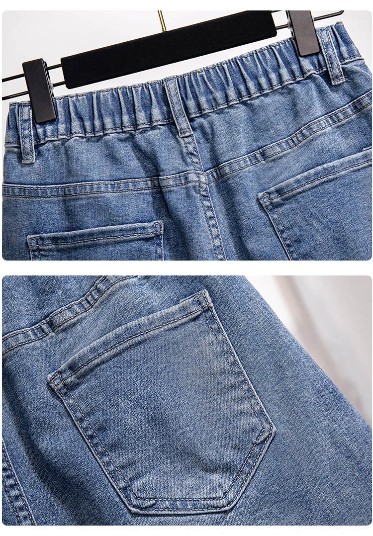 Locker Sitzende Hochtaillierte Jeansshorts in Übergröße