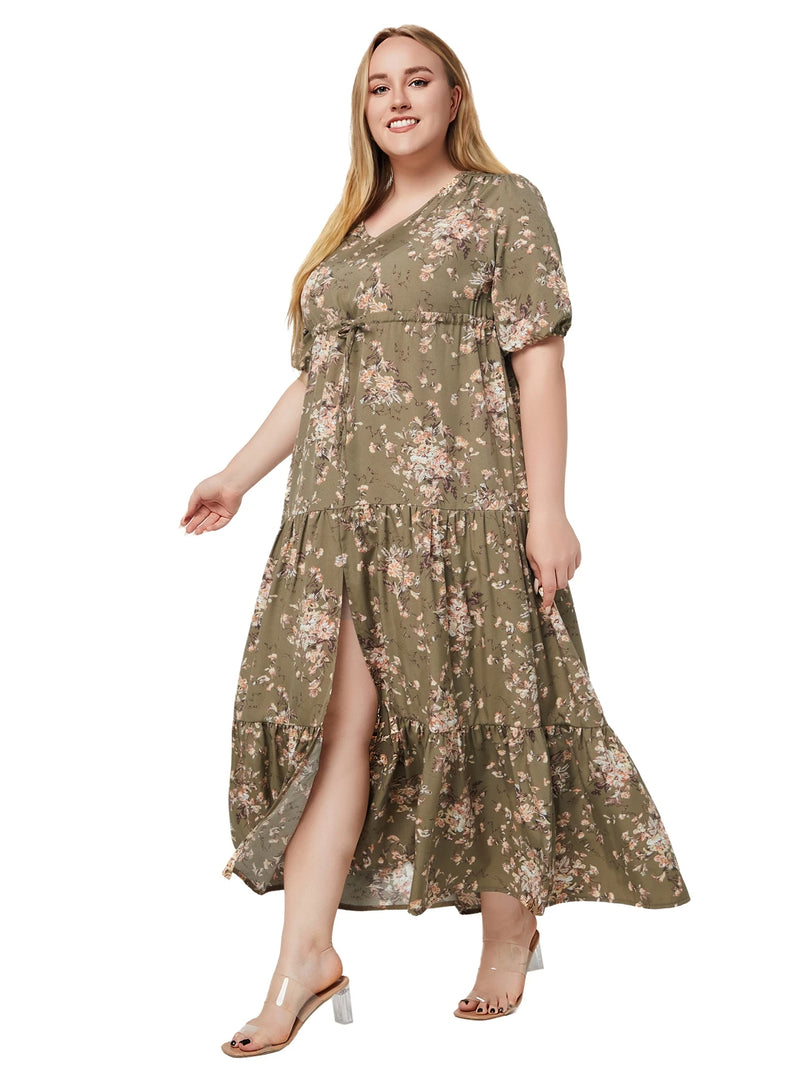 Plus-Size Boho Sommerkleid mit Floralem Muster