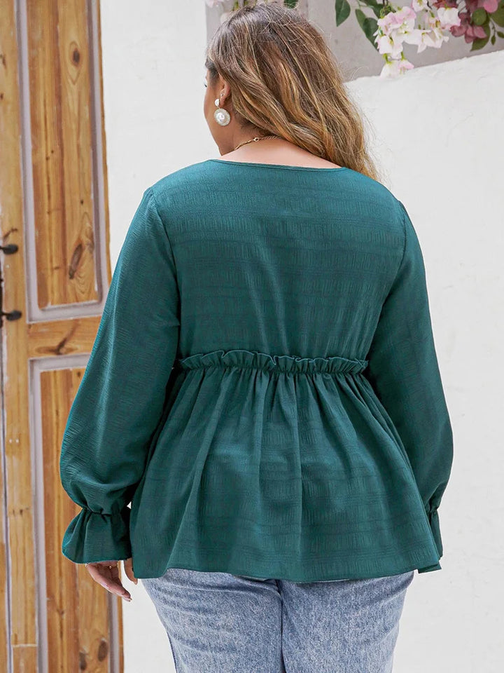 Plus Size Frühlings-Peplum-Bluse mit Volantverzierung