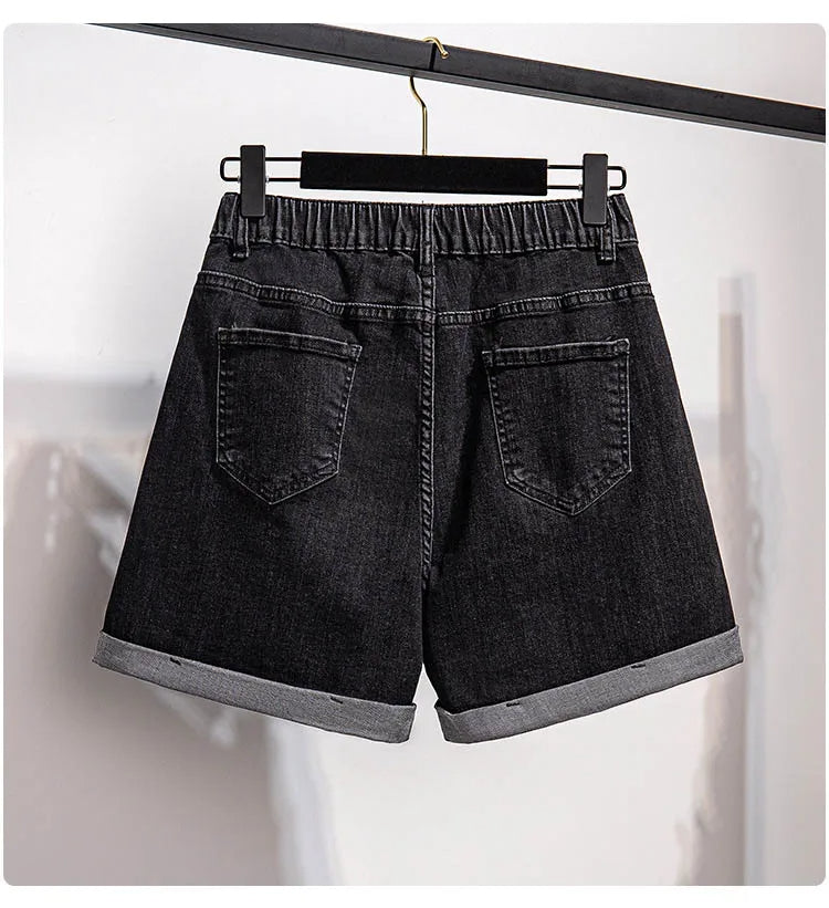 Locker Sitzende Hochtaillierte Jeansshorts in Übergröße