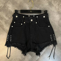 High-Waist-Denim-Shorts mit Gothic Kreuzdruck in Plus Size