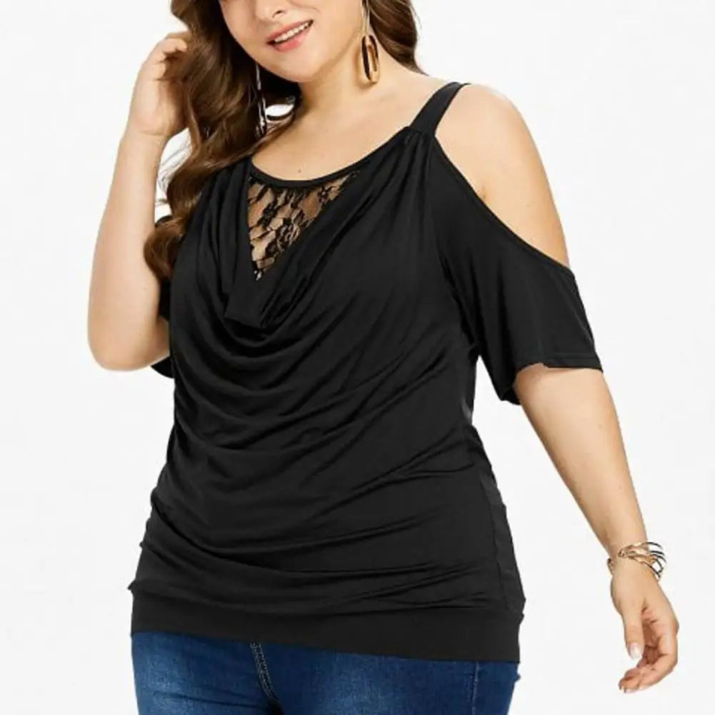 Plus Size Spitzenoberteil mit kurzen Ärmeln