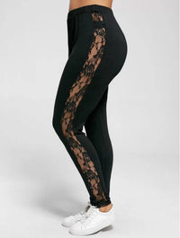 Plus Size Fitness-Leggings mit Spitzeneinsatz