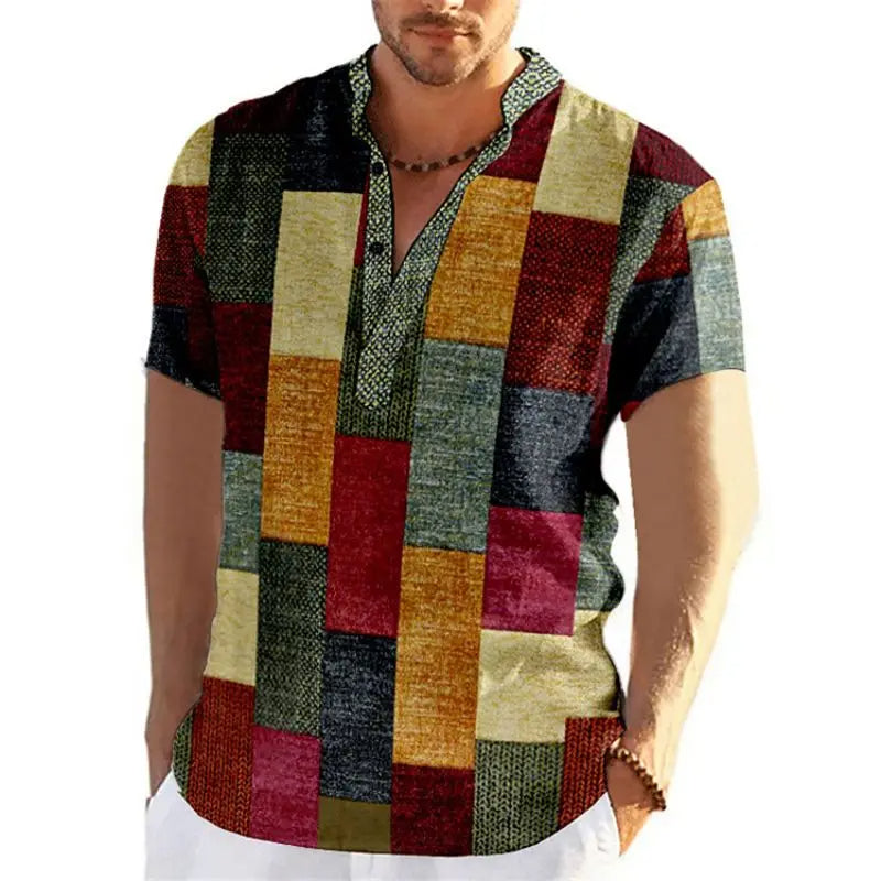 Retro-Frühlings- oder Sommer-3D-Patchwork-Shirt in Übergröße