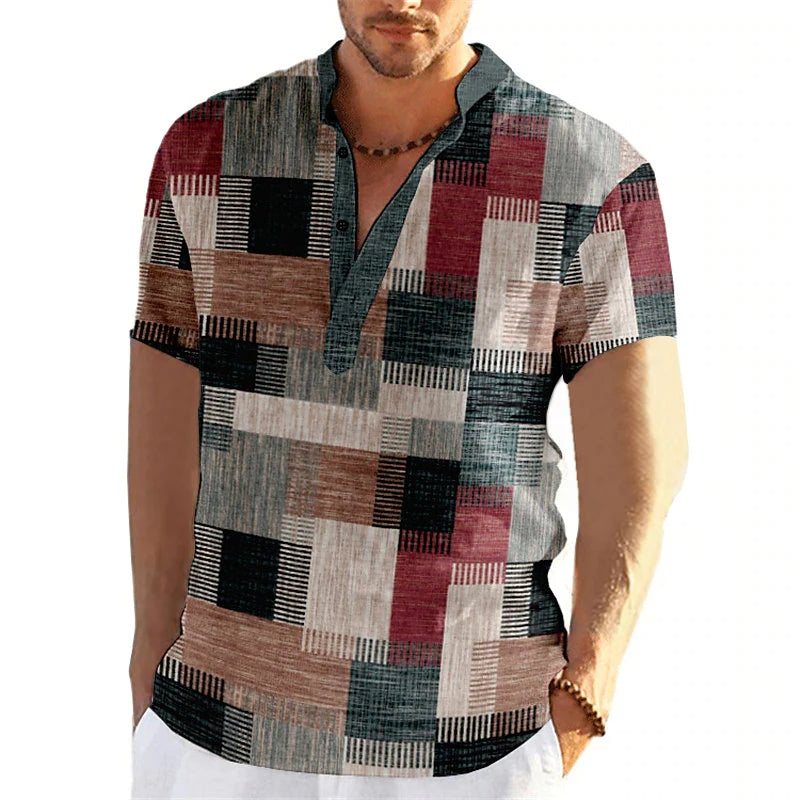 Retro-Frühlings- oder Sommer-3D-Patchwork-Shirt in Übergröße