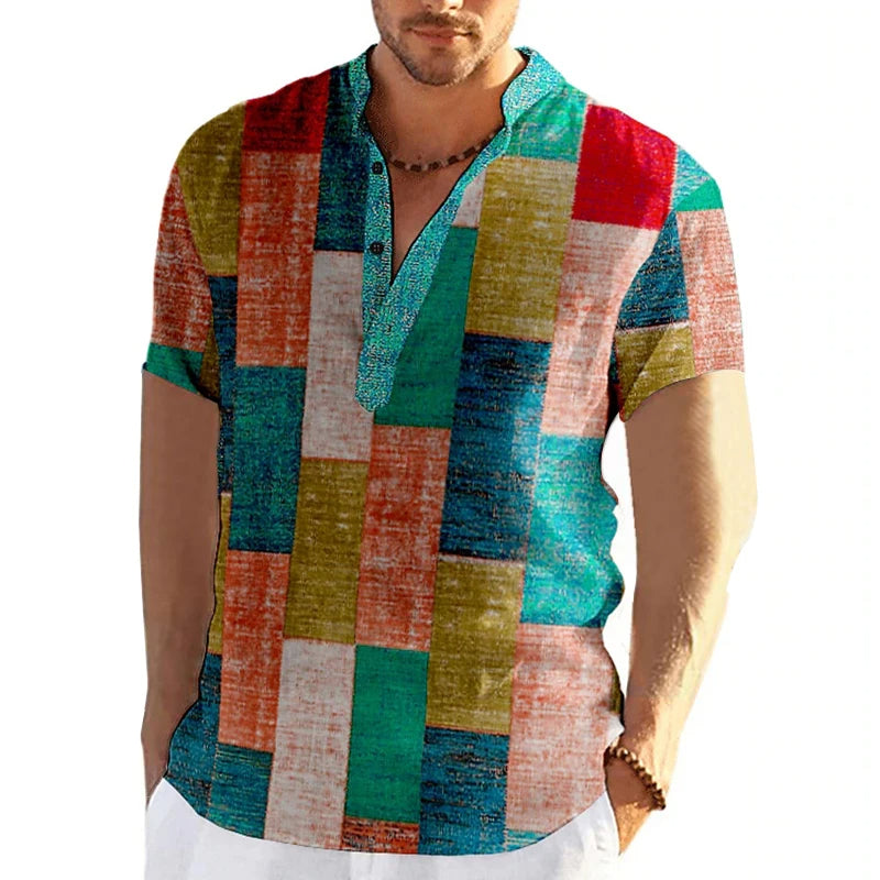 Retro-Frühlings- oder Sommer-3D-Patchwork-Shirt in Übergröße