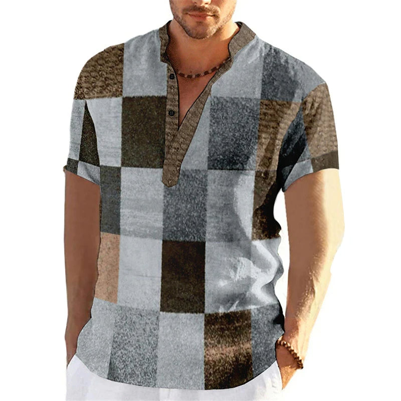 Retro-Frühlings- oder Sommer-3D-Patchwork-Shirt in Übergröße