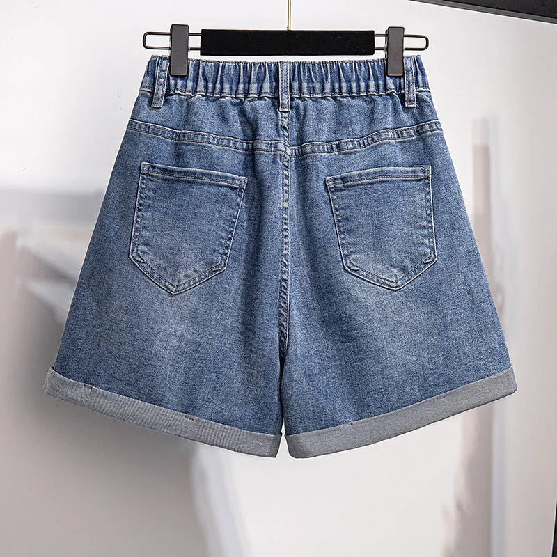 Locker Sitzende Hochtaillierte Jeansshorts in Übergröße