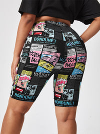 Plus Size Lustige Cartoon-Print High-Waist-Shorts