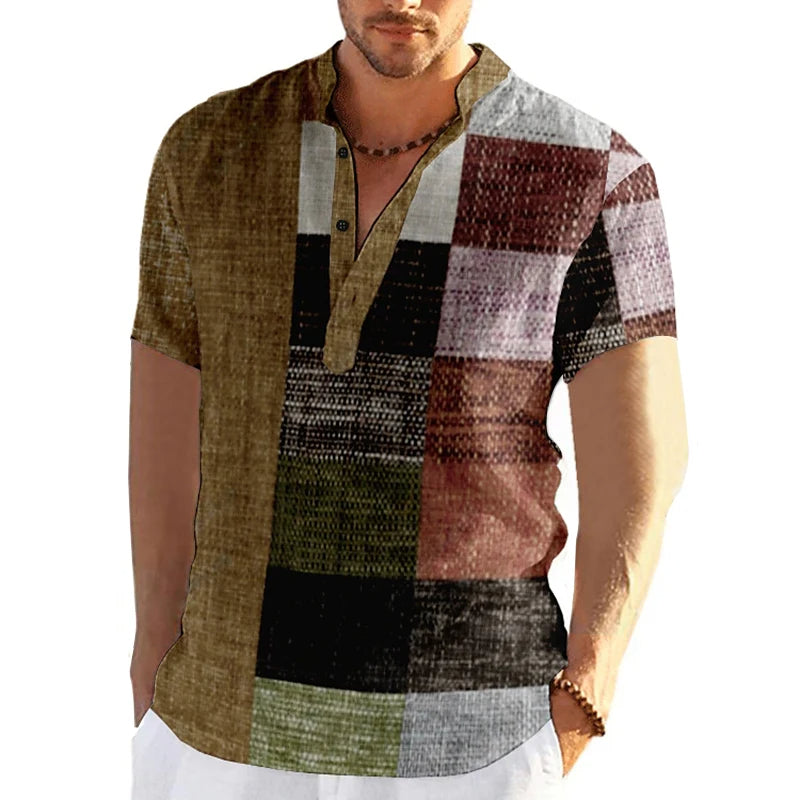 Retro-Frühlings- oder Sommer-3D-Patchwork-Shirt in Übergröße