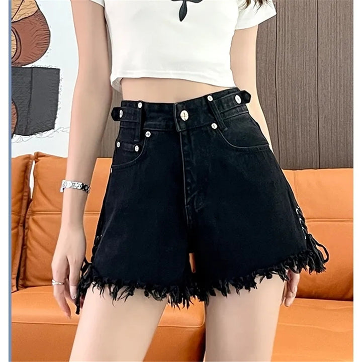 High-Waist-Denim-Shorts mit Gothic Kreuzdruck in Plus Size