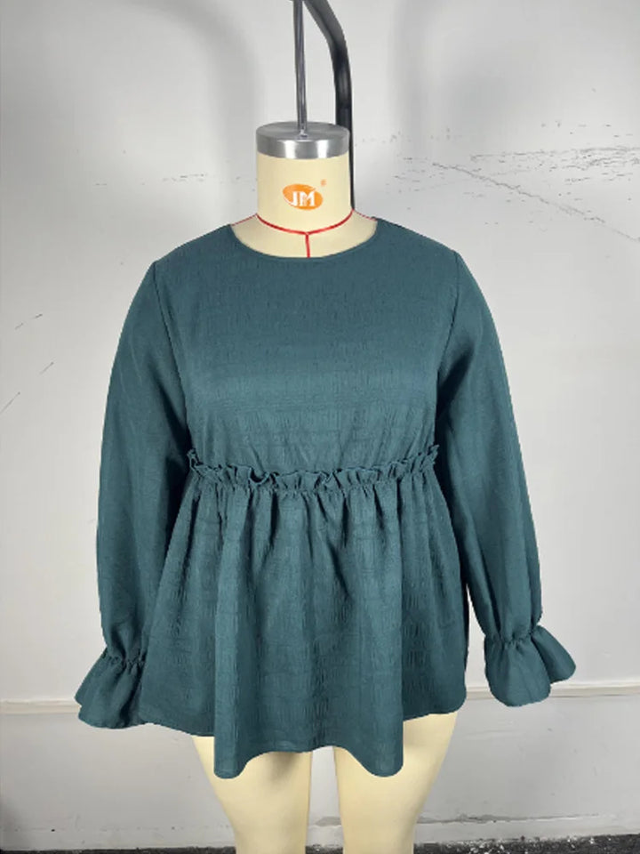 Plus Size Frühlings-Peplum-Bluse mit Volantverzierung