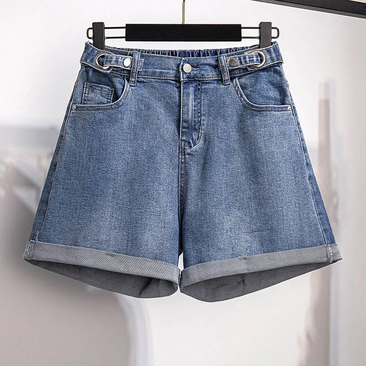 Locker Sitzende Hochtaillierte Jeansshorts in Übergröße