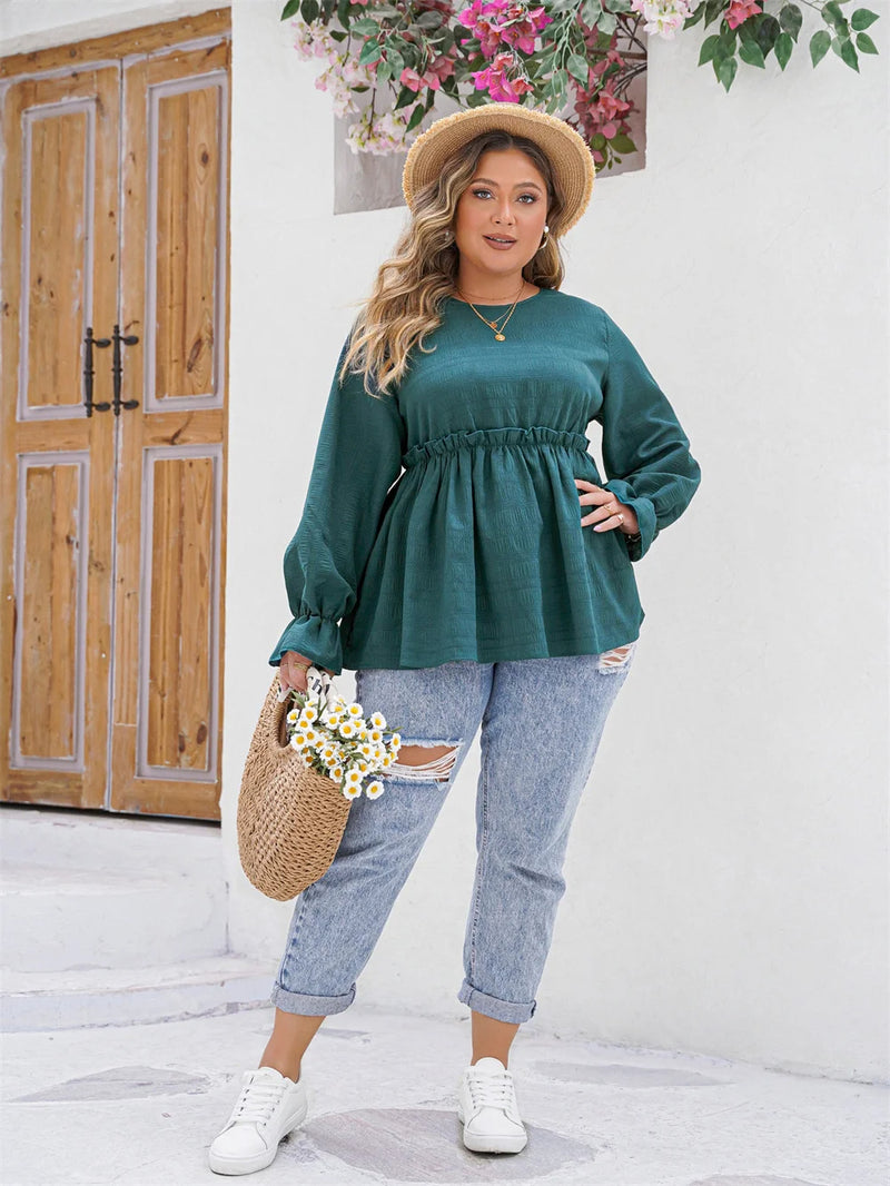 Plus Size Frühlings-Peplum-Bluse mit Volantverzierung