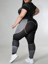 Zwei-Teiliges Patchwork Set - Leggings & Crop Top in Plus Size