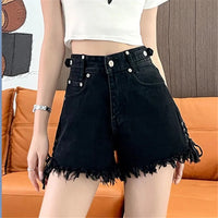 High-Waist-Denim-Shorts mit Gothic Kreuzdruck in Plus Size