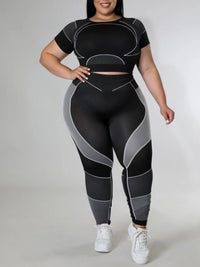 Zwei-Teiliges Patchwork Set - Leggings & Crop Top in Plus Size