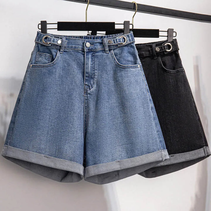 Locker Sitzende Hochtaillierte Jeansshorts in Übergröße