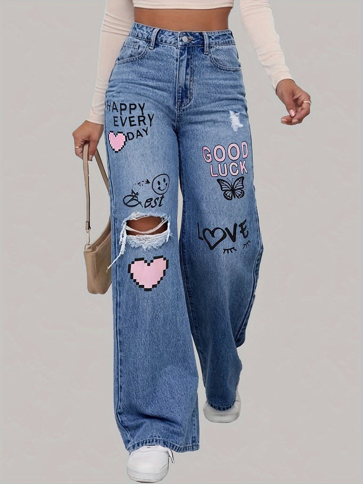 Damen Jeans mit Herz- und Graffiti-Print - Lotte