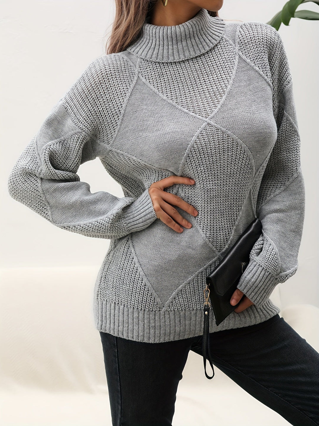 Trendiger Unifarbener Rollkragenpullover - Selena