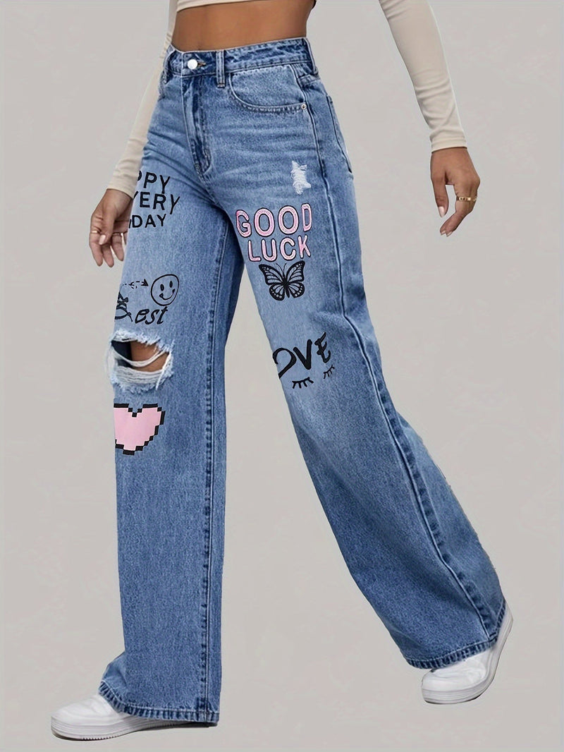 Damen Jeans mit Herz- und Graffiti-Print - Lotte