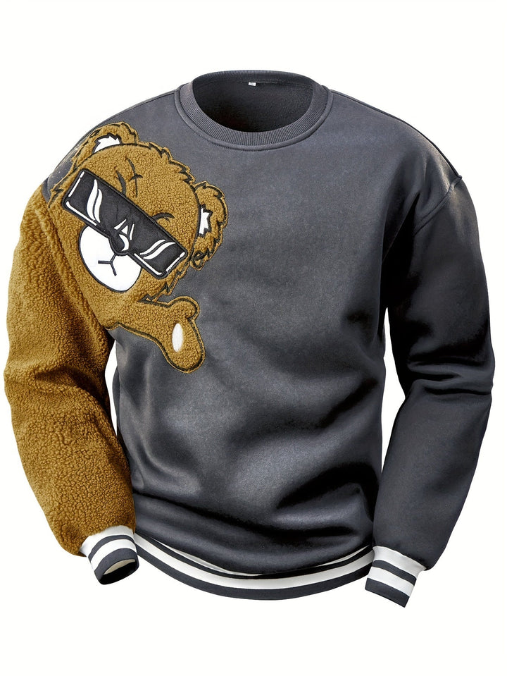 Herren Sweatshirt mit Gesticktem Cartoon-Bären - Jasper