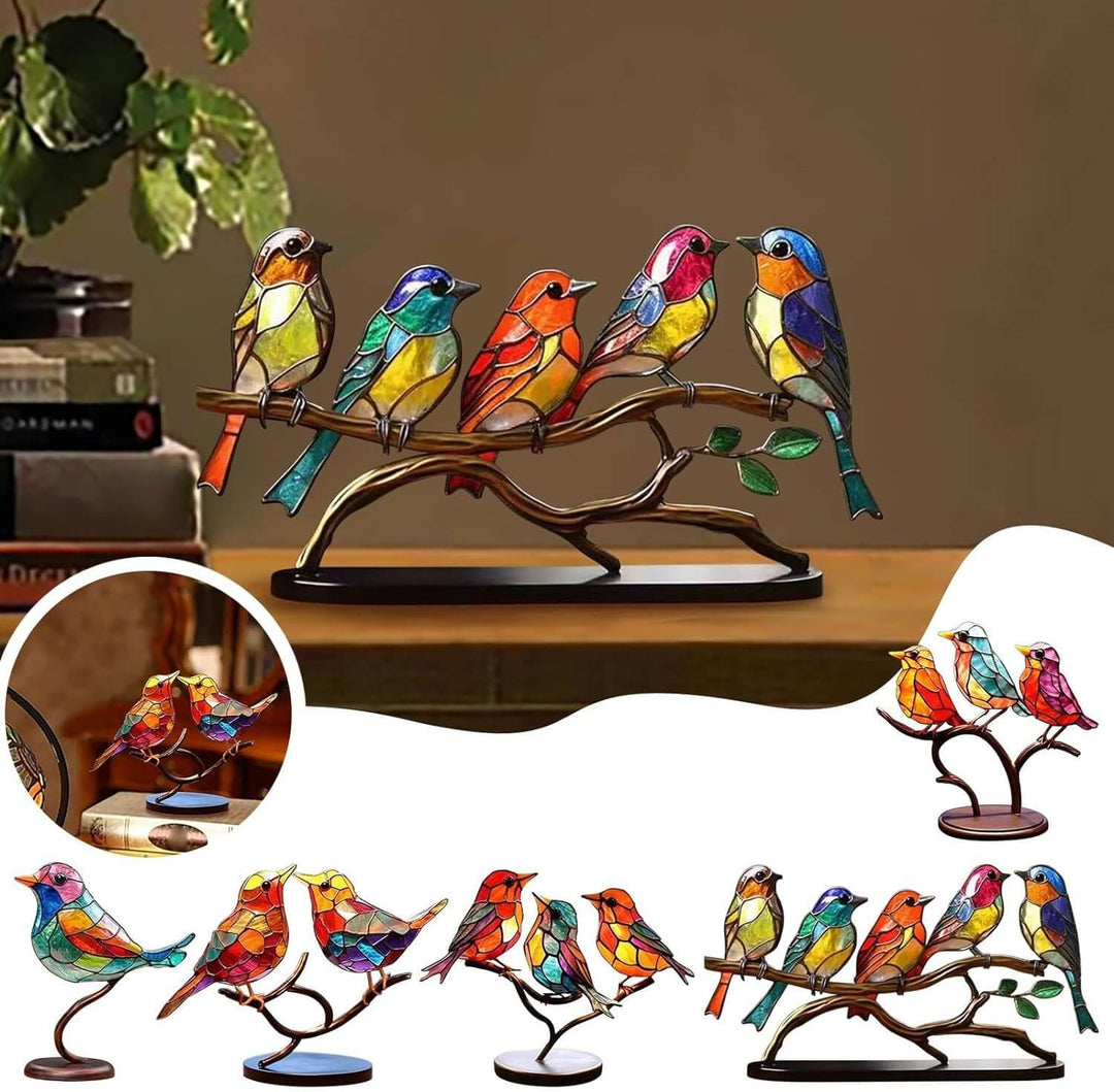 Bunte Vögel auf Zweig Dekorative Skulptur - ColorBirds