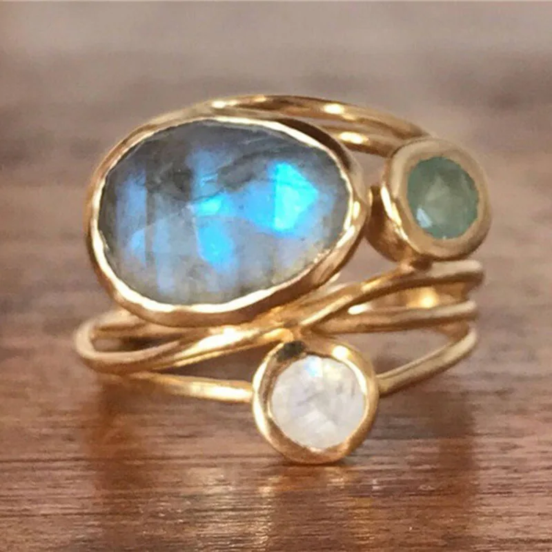 Goldener Boho-Ring mit Kristallen - Sophia