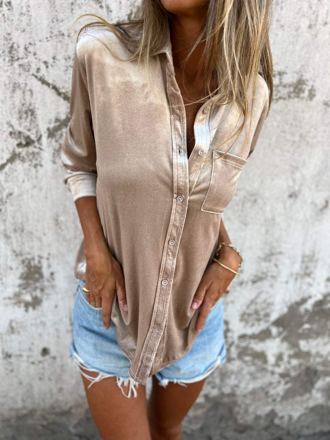 Trendy Samtbluse mit langen Ärmeln - Clara