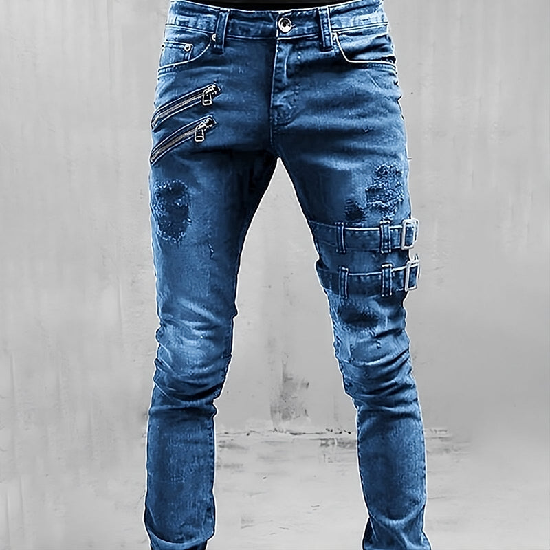 Herren Denim Jeans mit Schnallen und Reißverschlüssen - TitanEdge