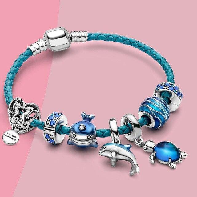 Ocean Breeze Armband mit Charms aus Leder und Silber – Julia