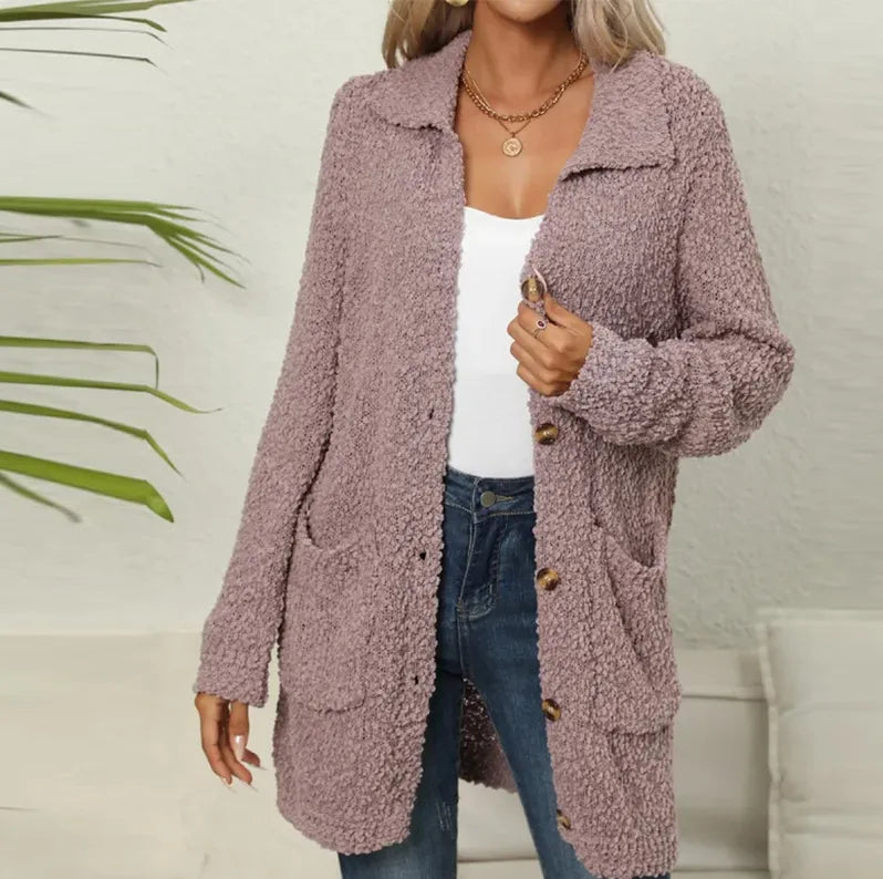 Langer Teddy-Cardigan mit Taschen - Ella