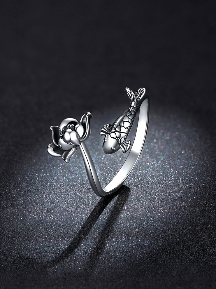 Koi und Lotus verstellbarer Ring