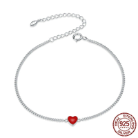 Verstellbares rotes Herz-Charme-Armband aus 925er Sterlingsilber